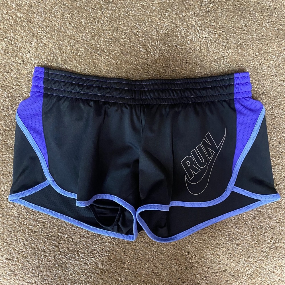 Nike Dri-Fit Running Shorts Womens Small Black Blue Lined Low Rise Athletic
